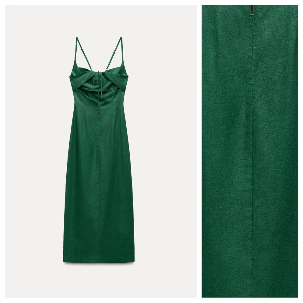 NWT. Zara Green Linen Blend Strappy Midi Dress. Size M. - Picture 4 of 9